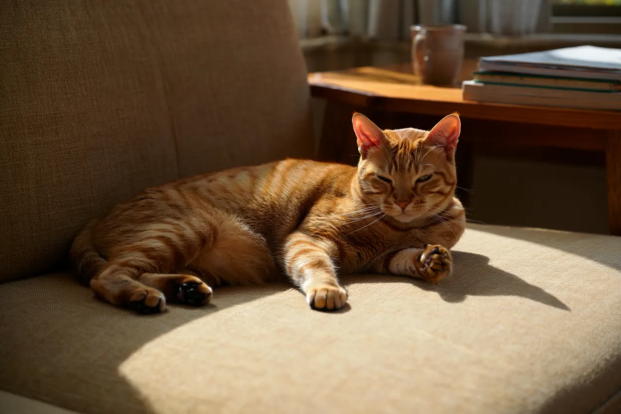 En katt som vilar i soffan